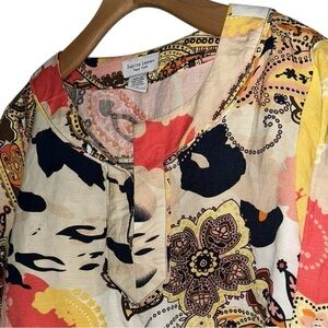 Sabrina Lauren Women’s Size L Pastel Paisley Animal Print Linen Blend Tunic Top